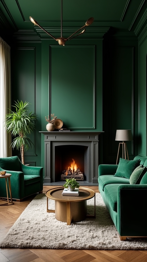 bold green shiplap fireplace