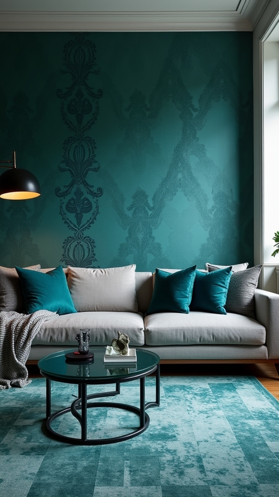 bold teal wallpaper elegance