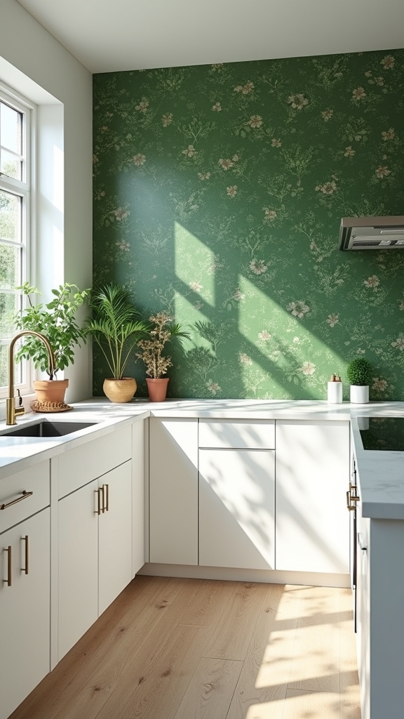botanical wallpaper kitchen design
