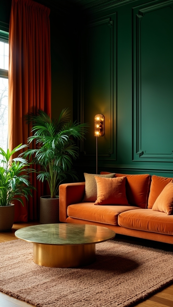 brass accents and earthy textiles