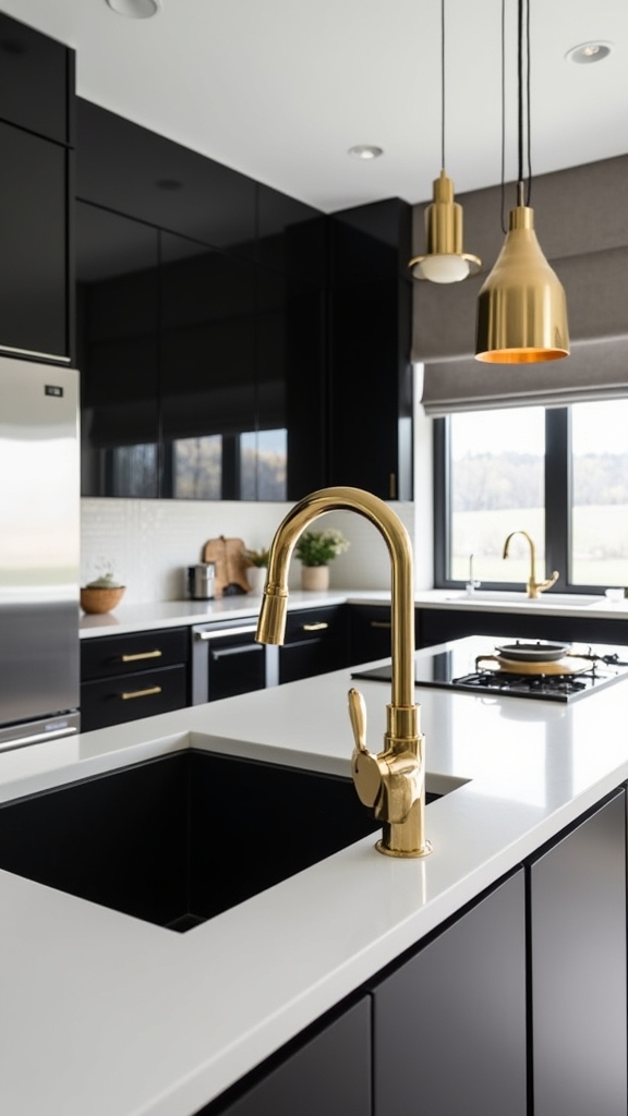 brass accents enhance kitchen design