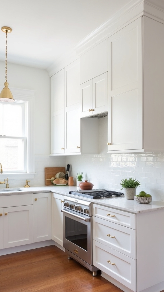 brass fixtures enhance white kitchens