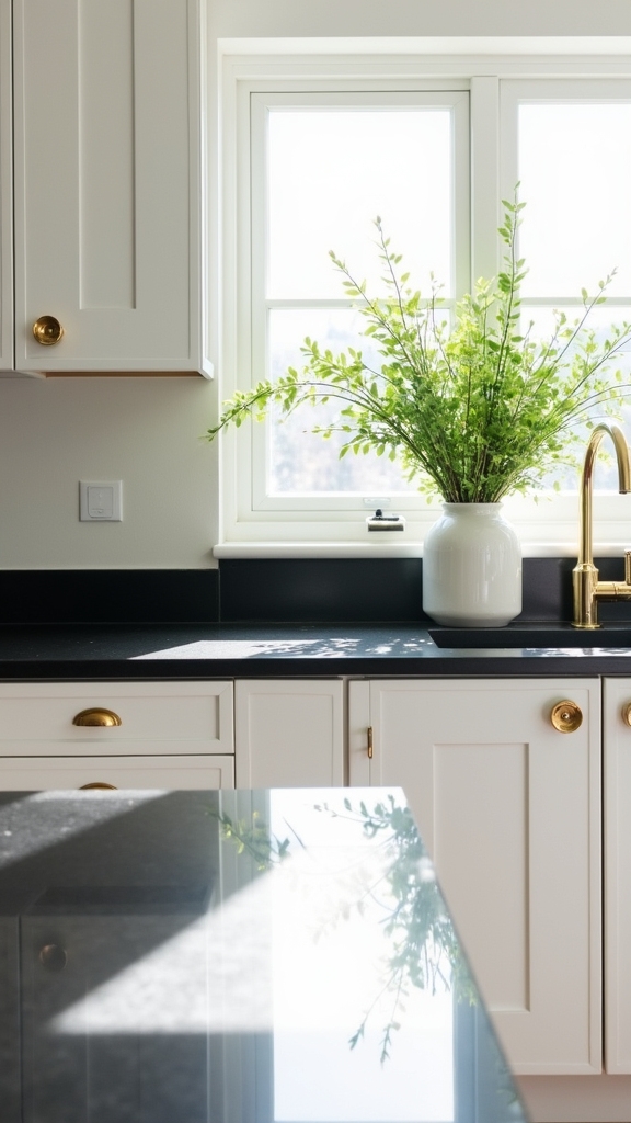brass hardware enhances contrast