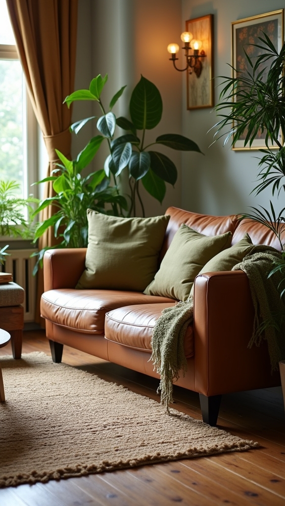brown leather olive green accents