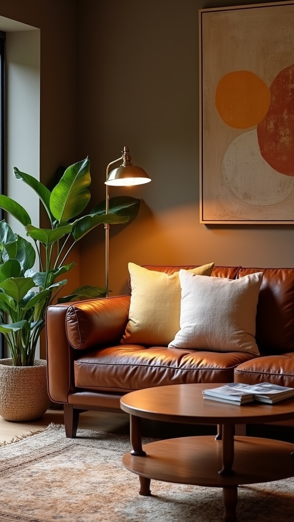 brown sofa enhances warmth