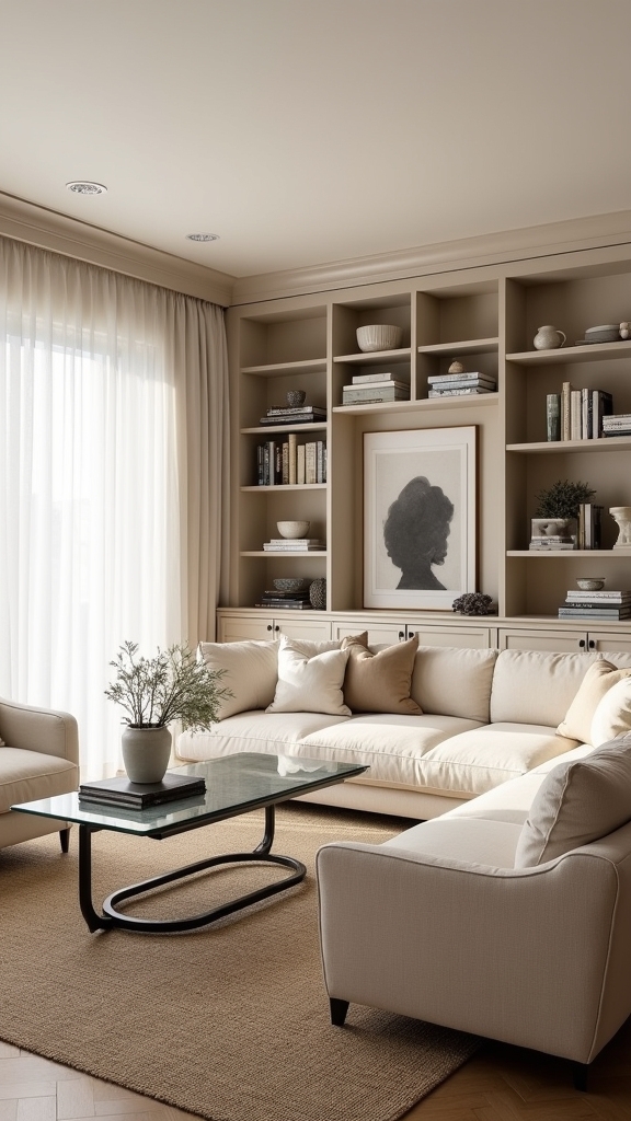 built in shelving in neutrals
