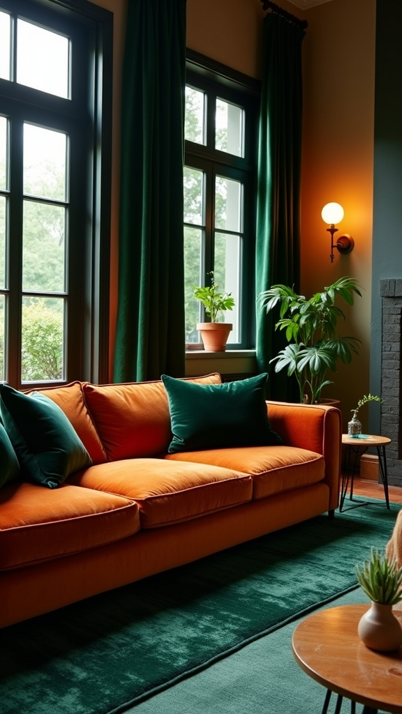 burnt orange and dark green