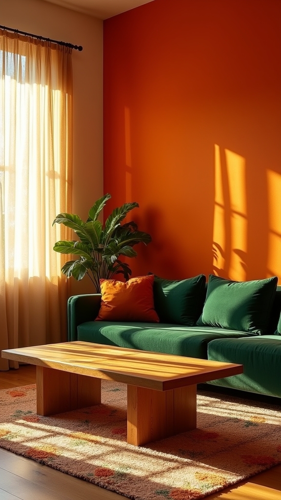 burnt orange and dark green