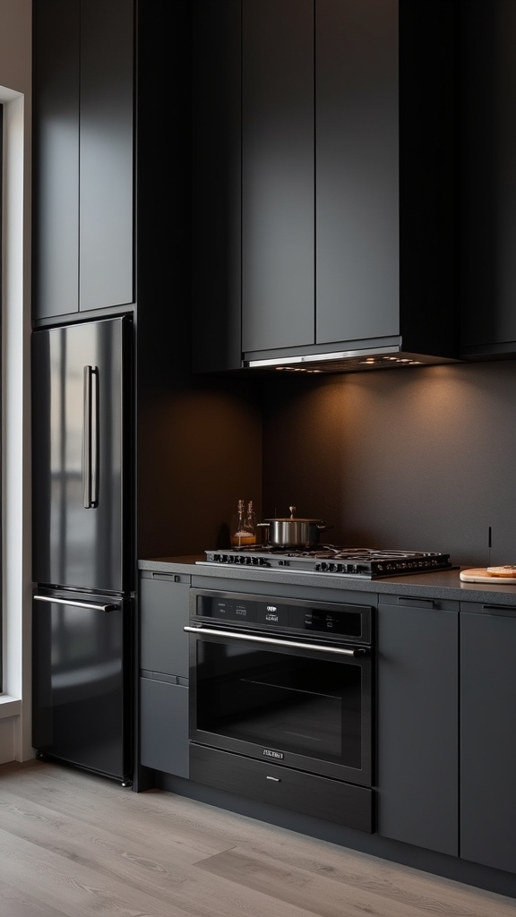 charcoal cabinetry enhances appliances