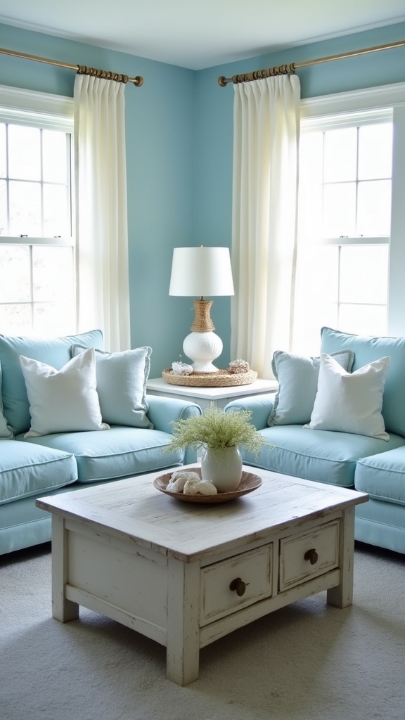 coastal inspired blue living room