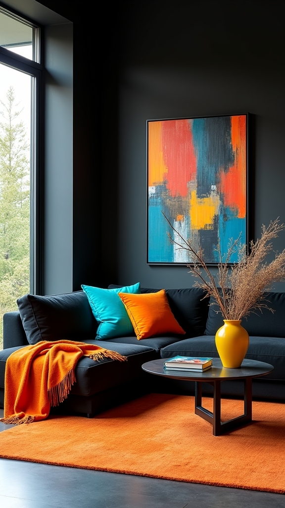 colorful accents for black furniture