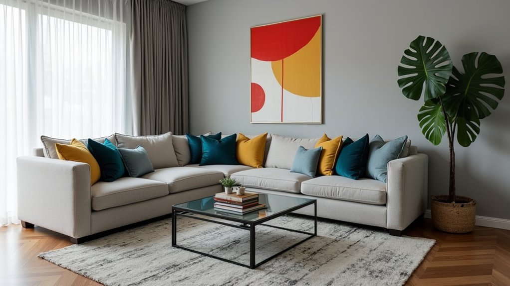 colorful accents in gray