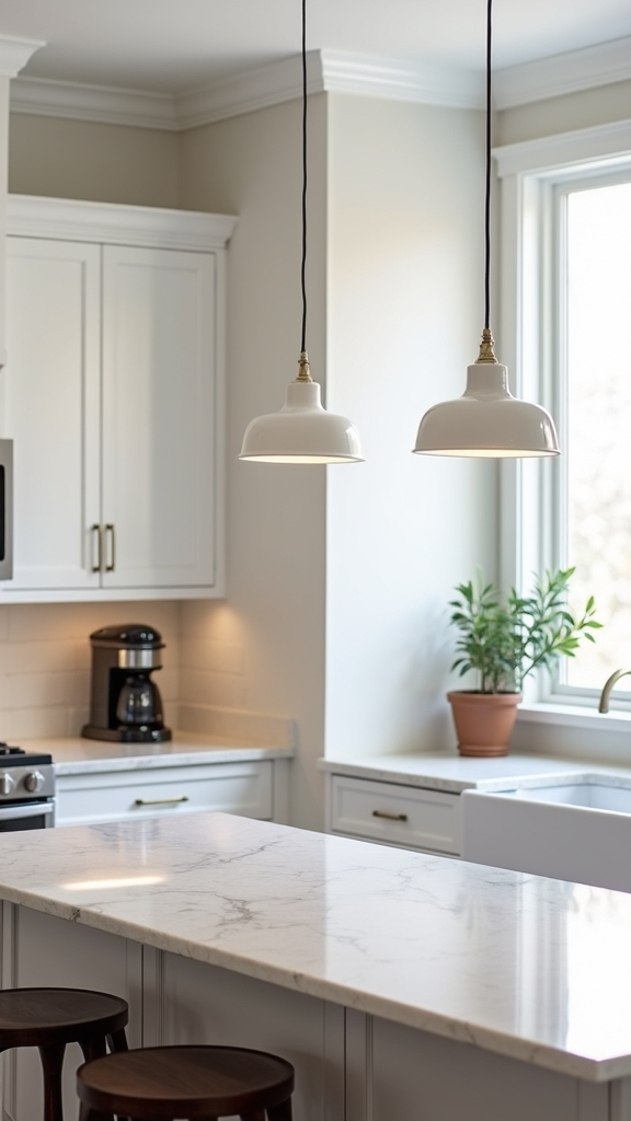 compact white pendants illuminate kitchens
