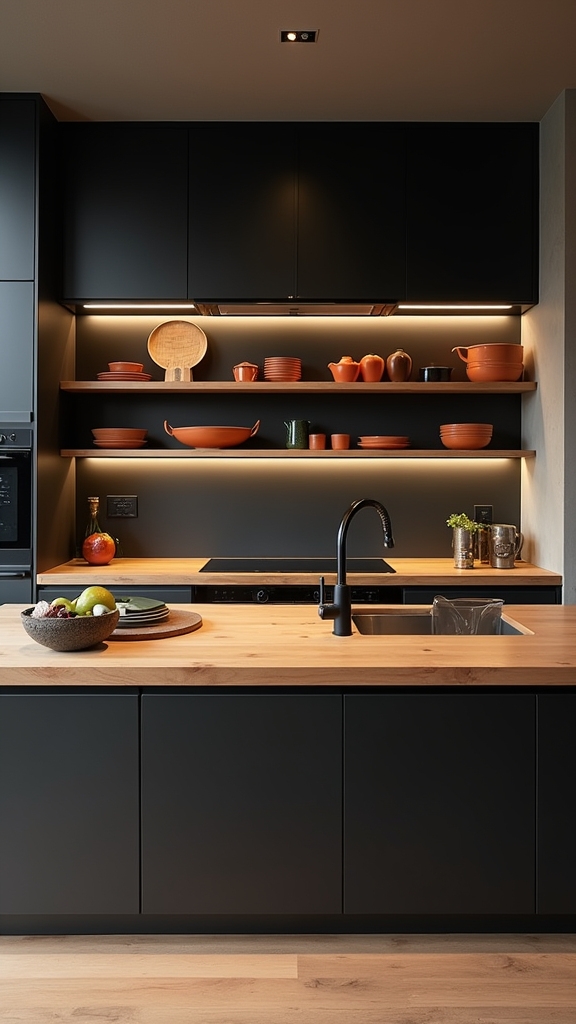 contrasting black and wood