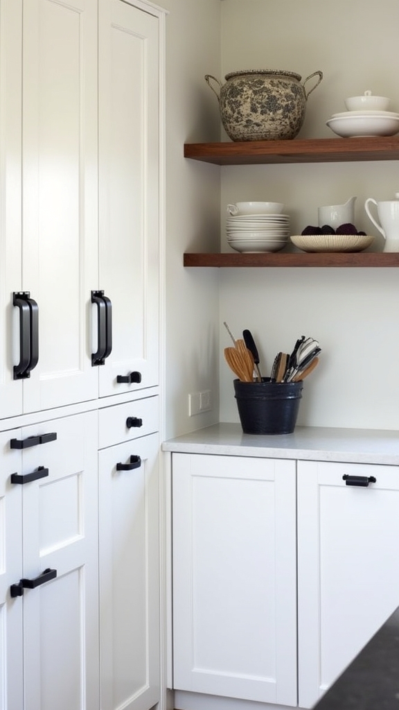 contrasting cabinets with shelving