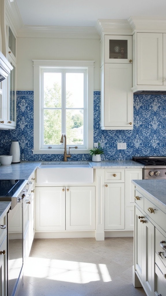 cottage style blue patterned tiles
