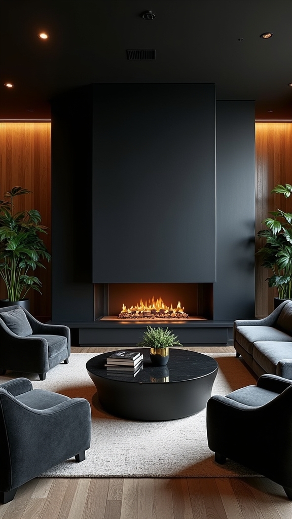 cozy black fireplace integration