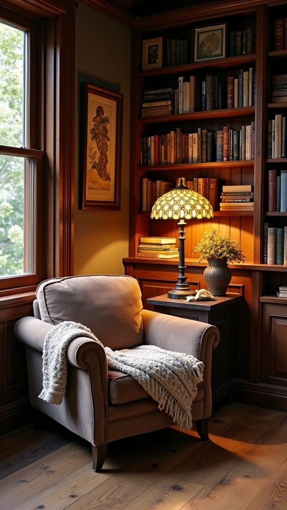 cozy brown reading nook