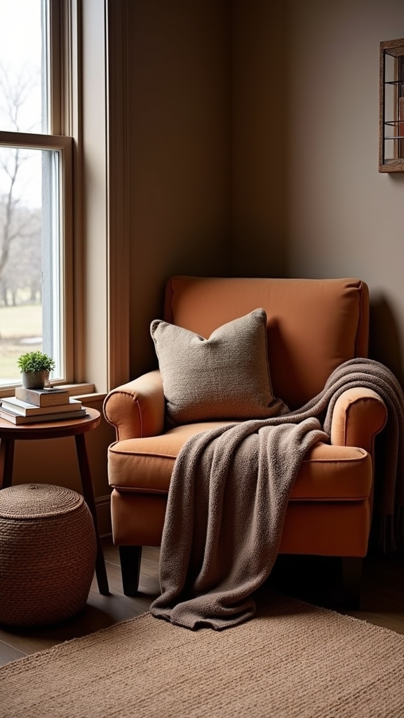 cozy brown reading nook
