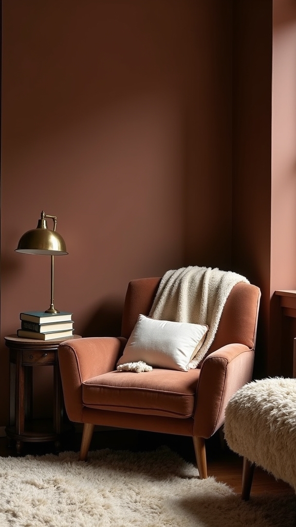 cozy brown toned reading nook