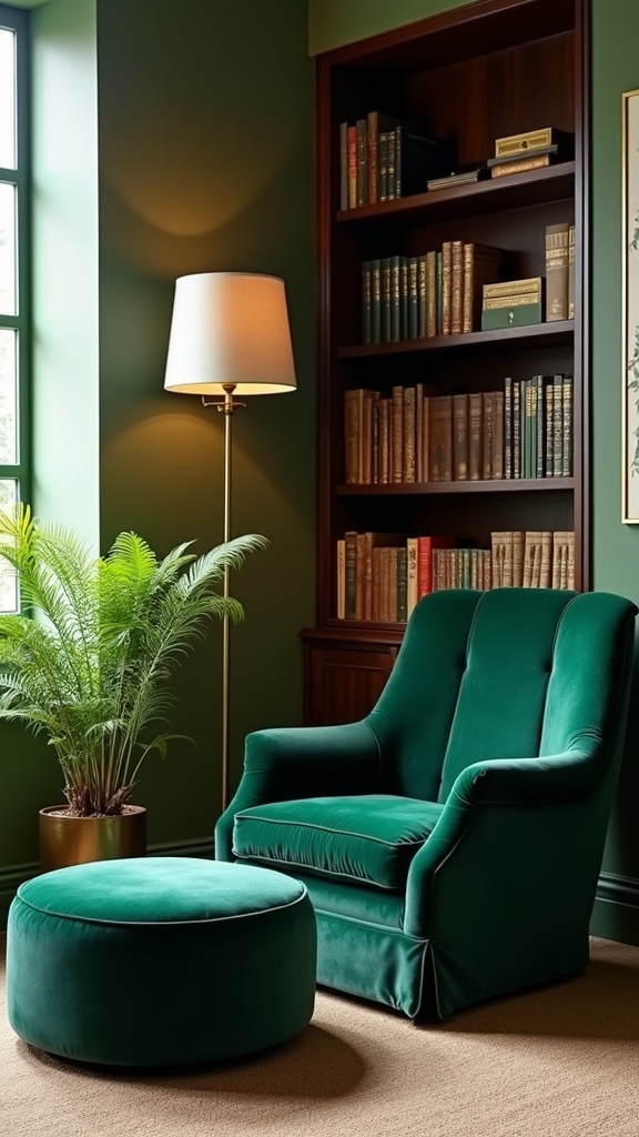 cozy green reading nook