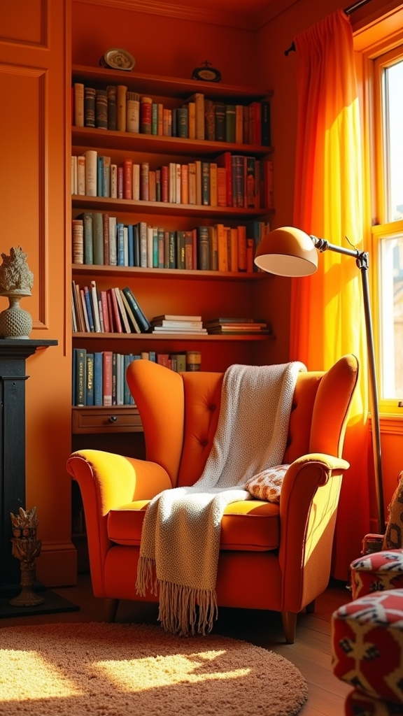 cozy orange reading nook