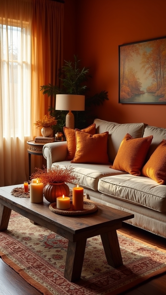 cozy rust inspired living room