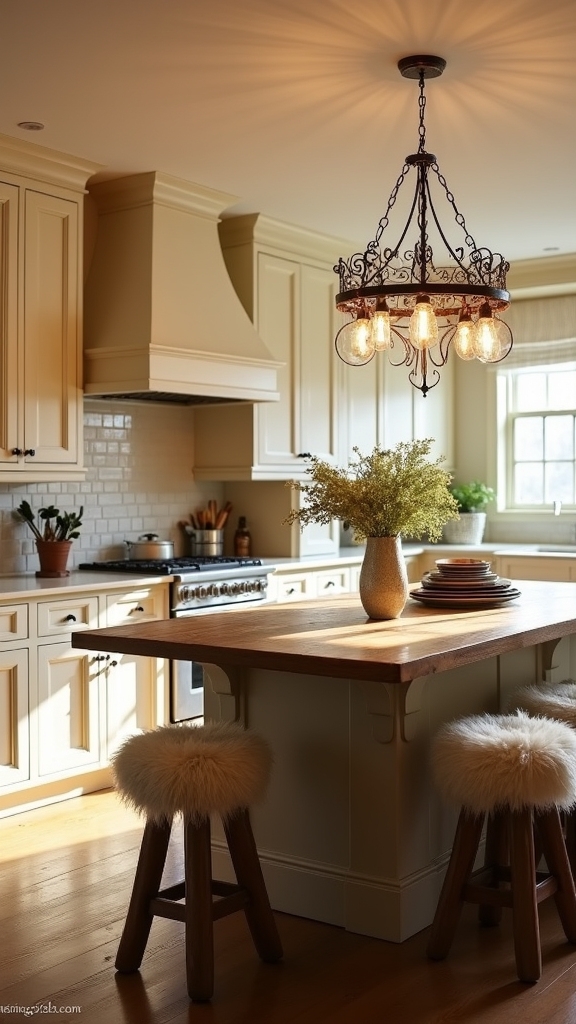 cream cabinets bold lighting