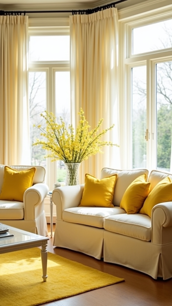 cream curtains yellow accents