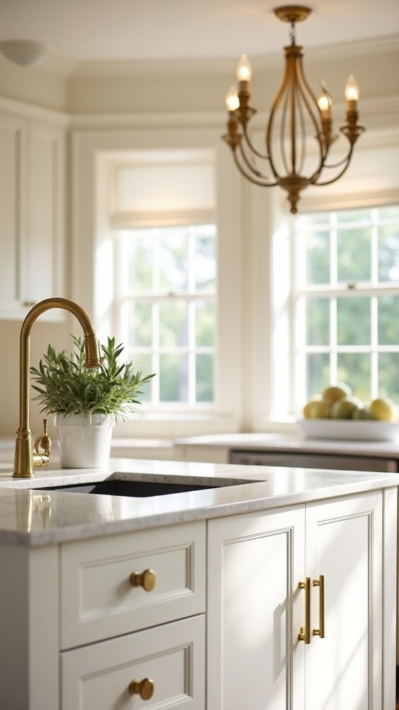 cream kitchens with gold hardware