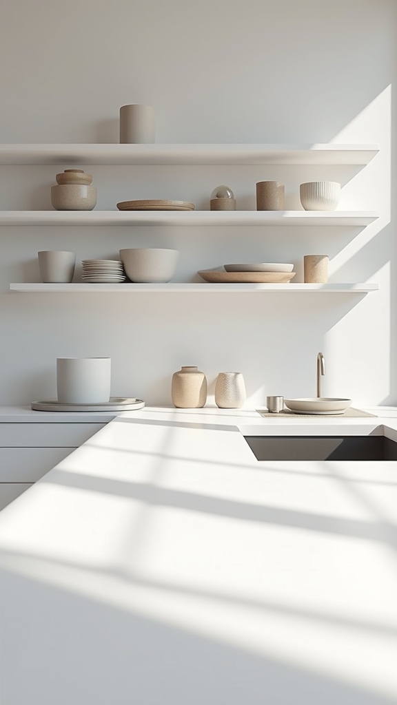 crisp white open shelving
