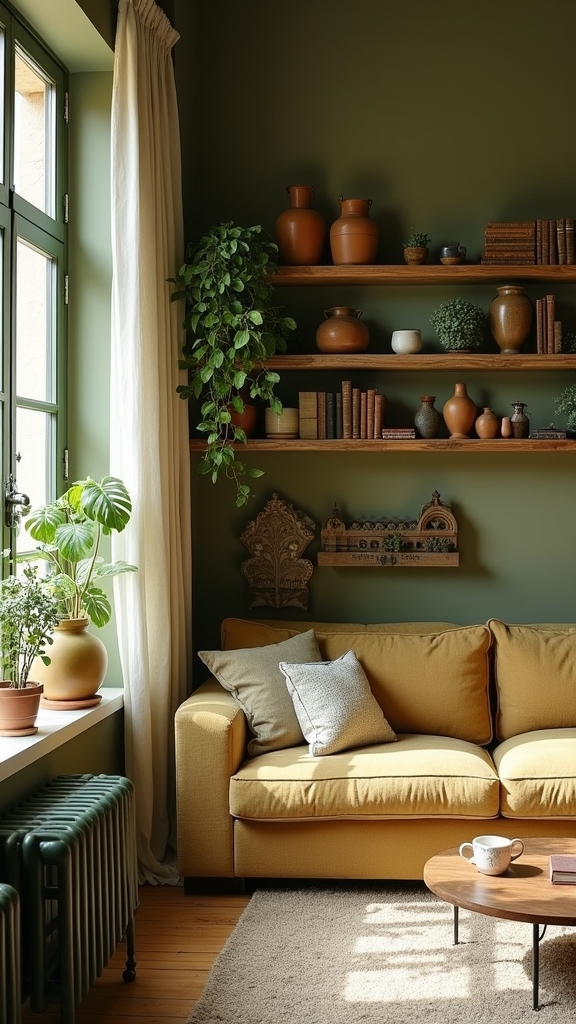 curated olive green decor