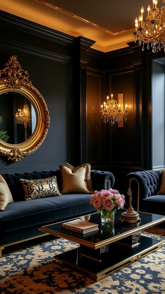 dramatic black and gold decor