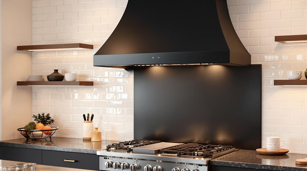 dramatic black kitchen hoods
