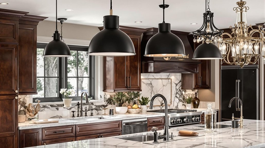 dramatic black kitchen lighting