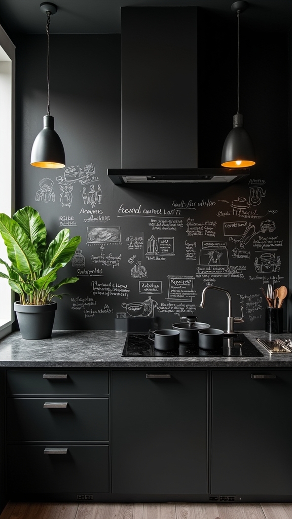 dynamic black chalkboard kitchen