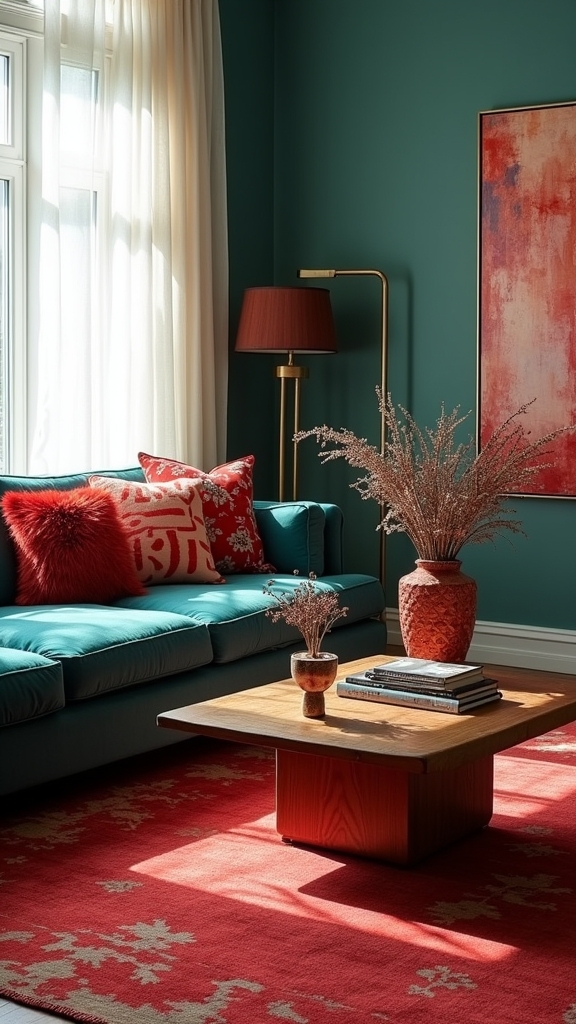 dynamic teal and cayenne contrast