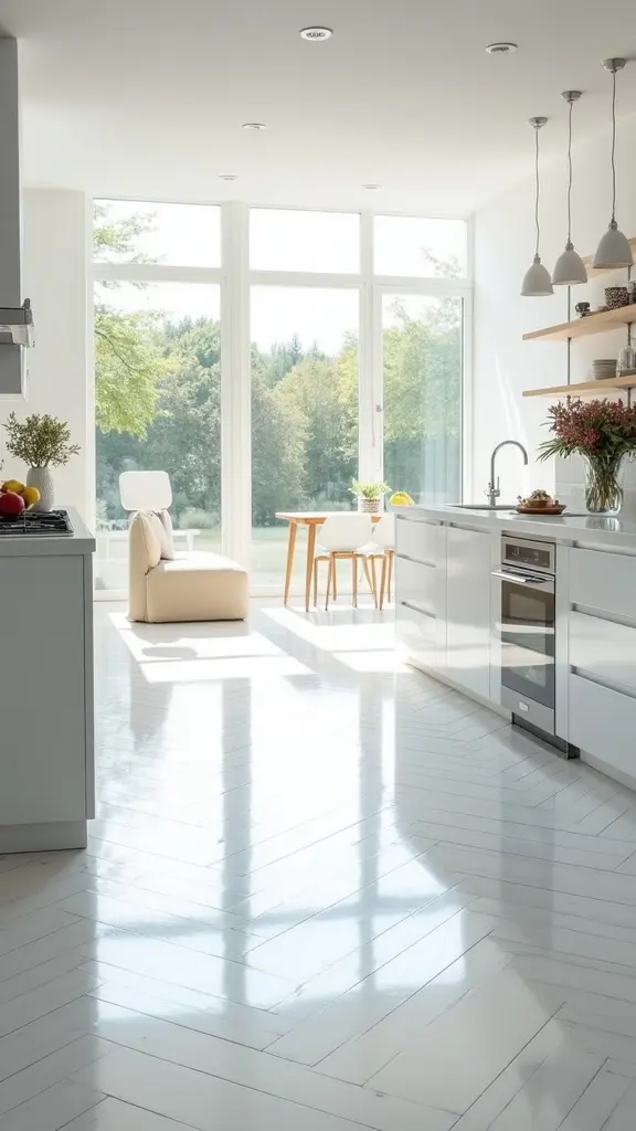 dynamic white chevron flooring