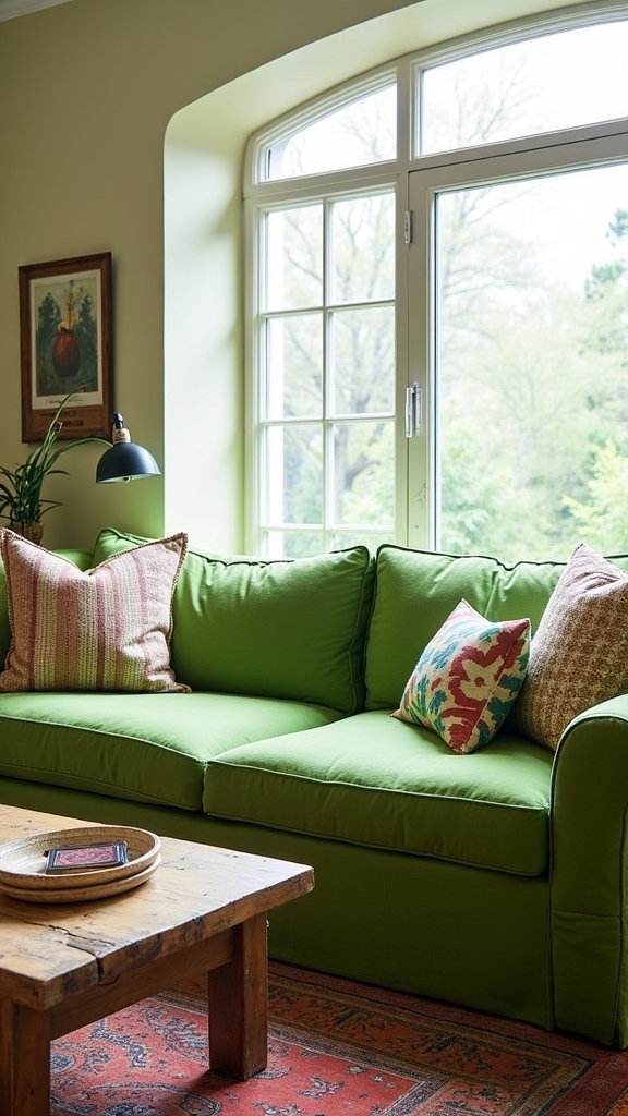eclectic green sofa aesthetics