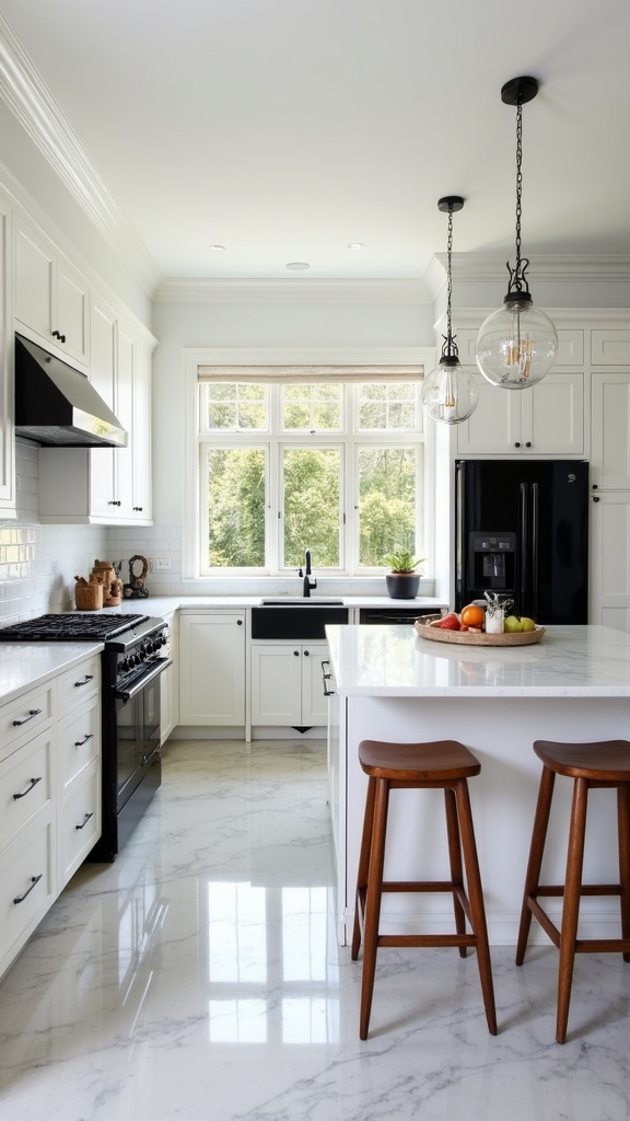 eclectic kitchen with black appliances