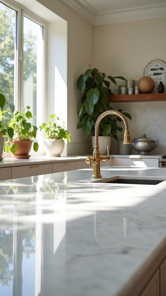 eclectic kitchen with marble