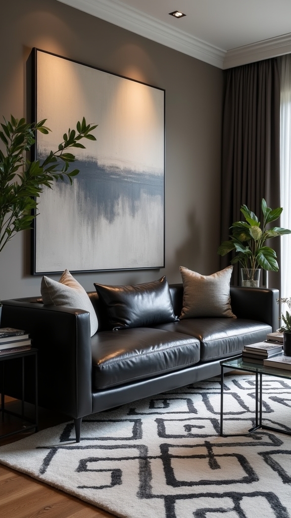 elegant black leather sofa