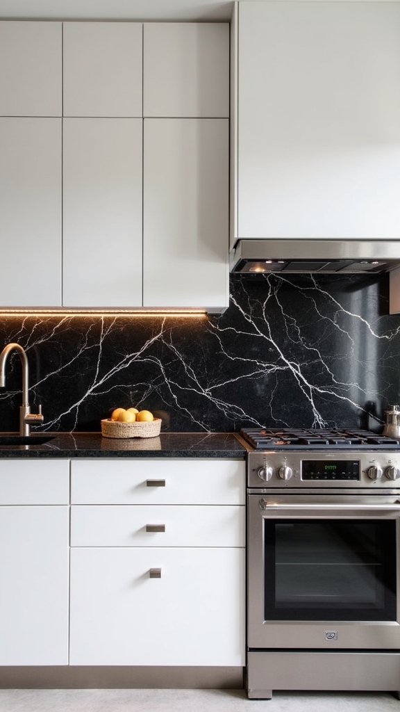 elegant black marble backsplash