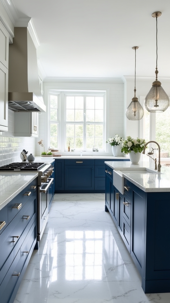 elegant blue and white kitchen