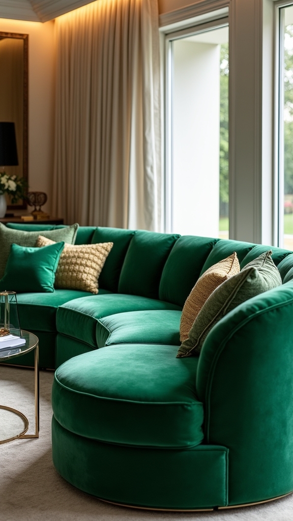 elegant curved green sofa