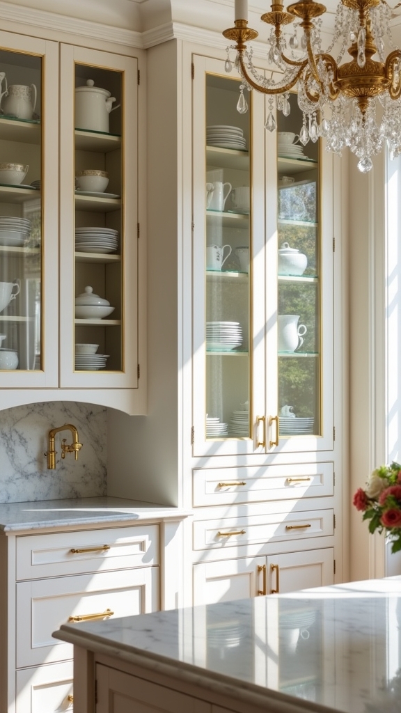 elegant glass cabinets with gold