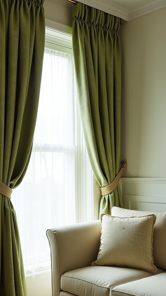 elegant green damask curtains