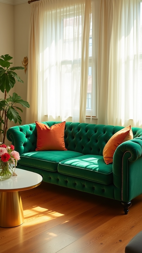 elegant tufted green sofa