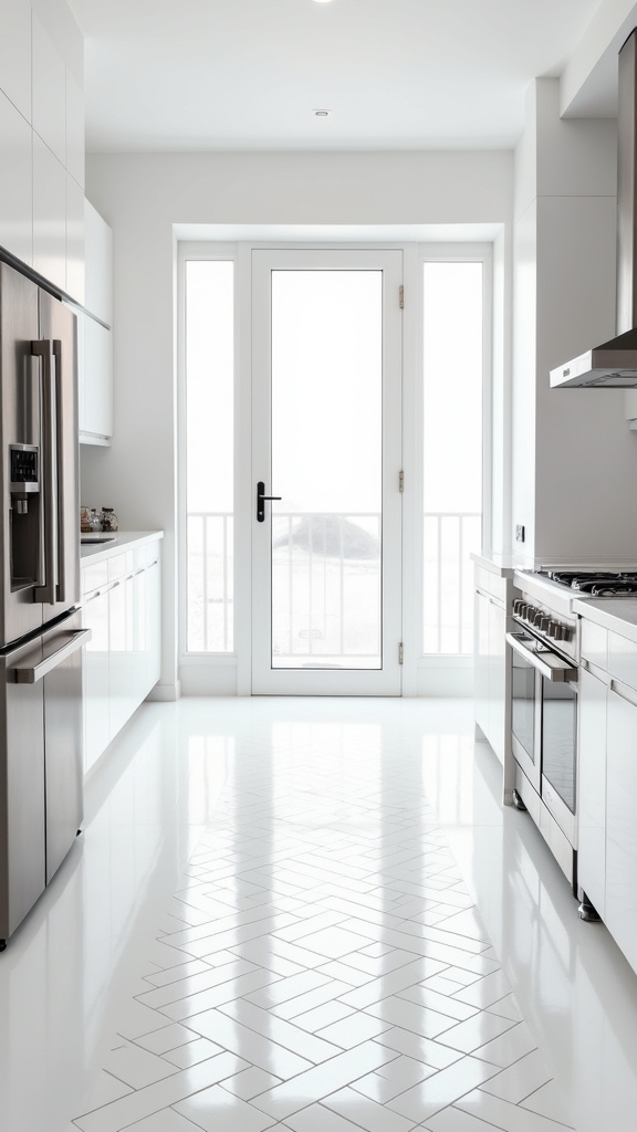 elegant white herringbone flooring