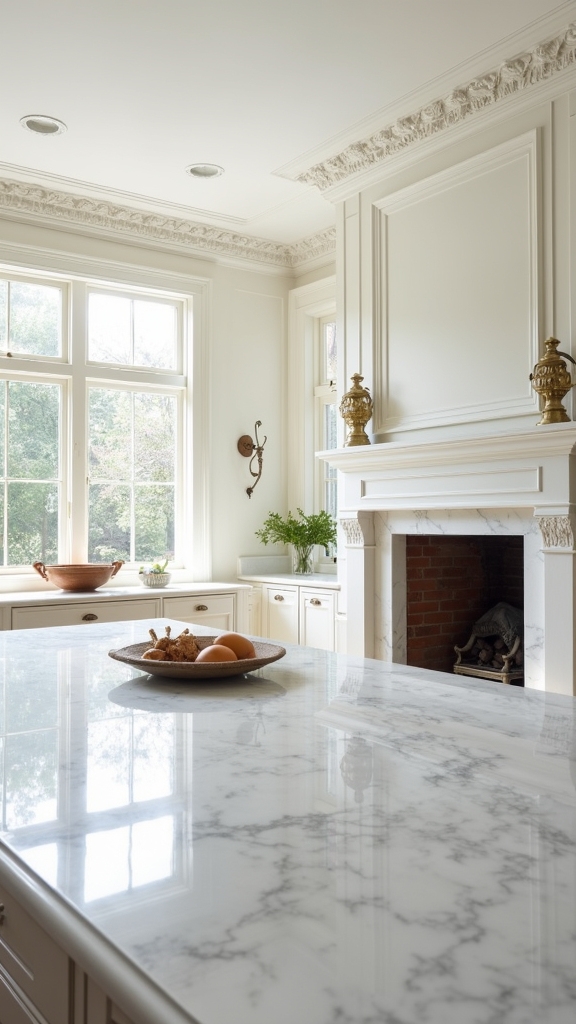 elegant white marble fireplace